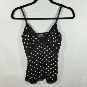 Y2K Polka Dot Lace Trim Cami Top Black White Coquette Aesthetic Large. Size L